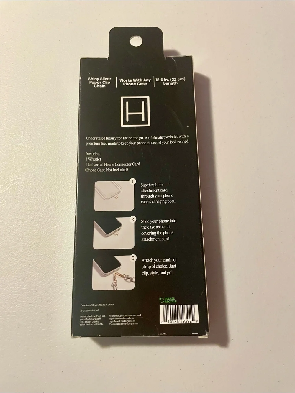 NIB Hello Lux Silver Paperclip Chain Universal Phone Wristlet Strap Accessories